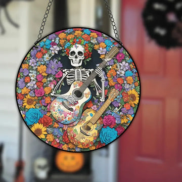 Stained Skull Artwork Suncatcher Window Hanging