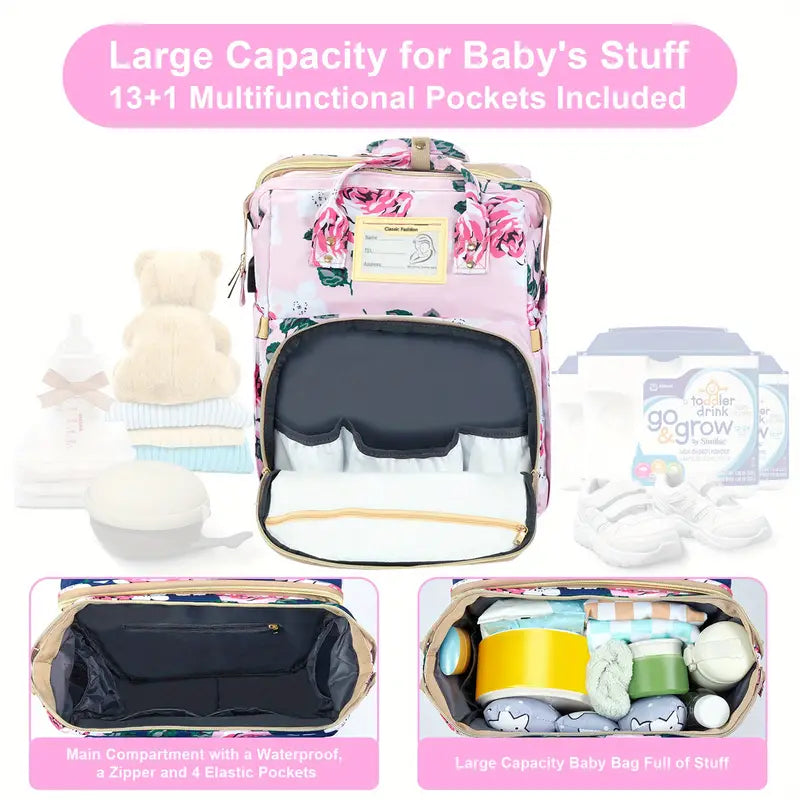 Large Capacity Diaper Bag with USB Charging Port , Multifunctional Foldable Baby Bed, Nappy Changing Backpack