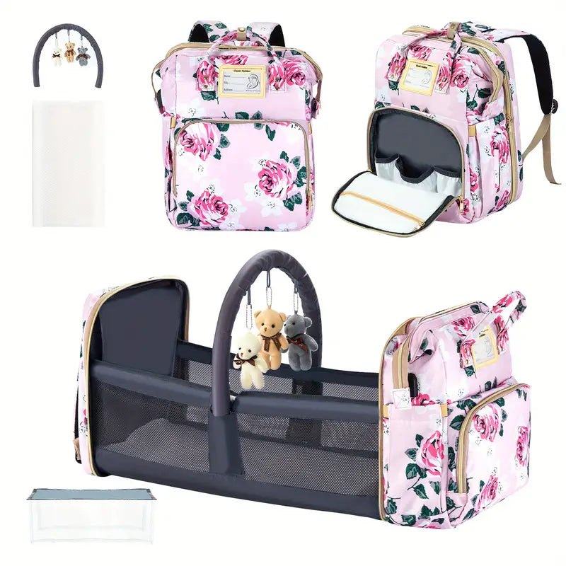 Large Capacity Diaper Bag with USB Charging Port , Multifunctional Foldable Baby Bed, Nappy Changing Backpack