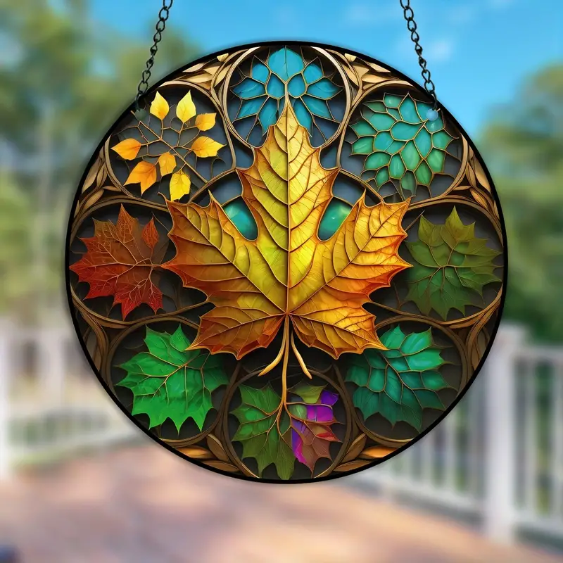 3D Maple Leaves Stained Suncatcher Window Hanging