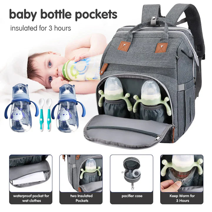 Diaper Bag Backpack with Changing Station  -Travel Folding Bed for Newborn Baby