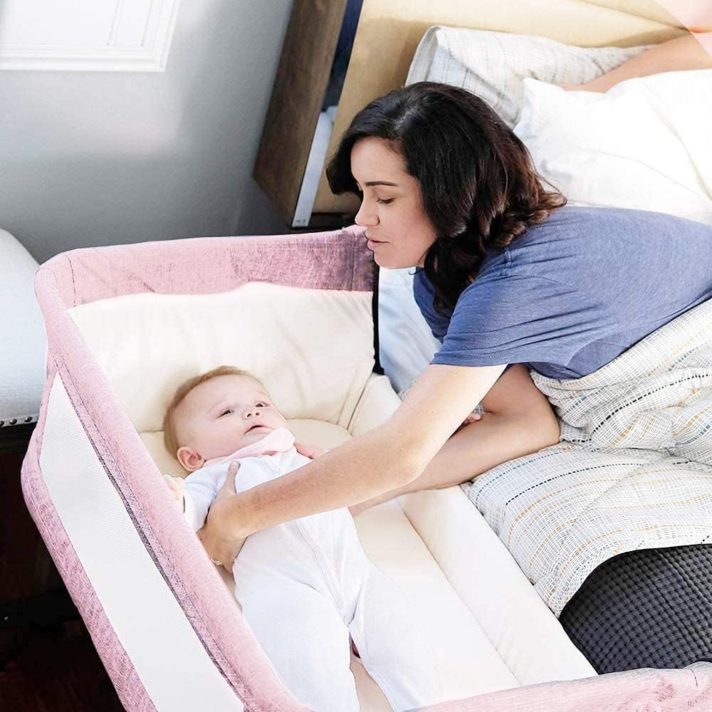 3 in 1 Travel Baby Crib,Baby Bed with Breathable Net,Adjustable Portable Bed-Pink