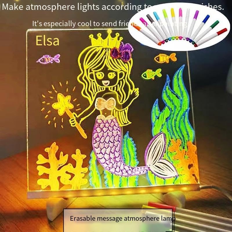 Erasable DIY Children's Toy Luminous Drawing Board, Portable, Hand Painted Handwriting Board with Bracket, Blackboard Led Note Board with Colors Acrylic Dry Erase Board with Light A79