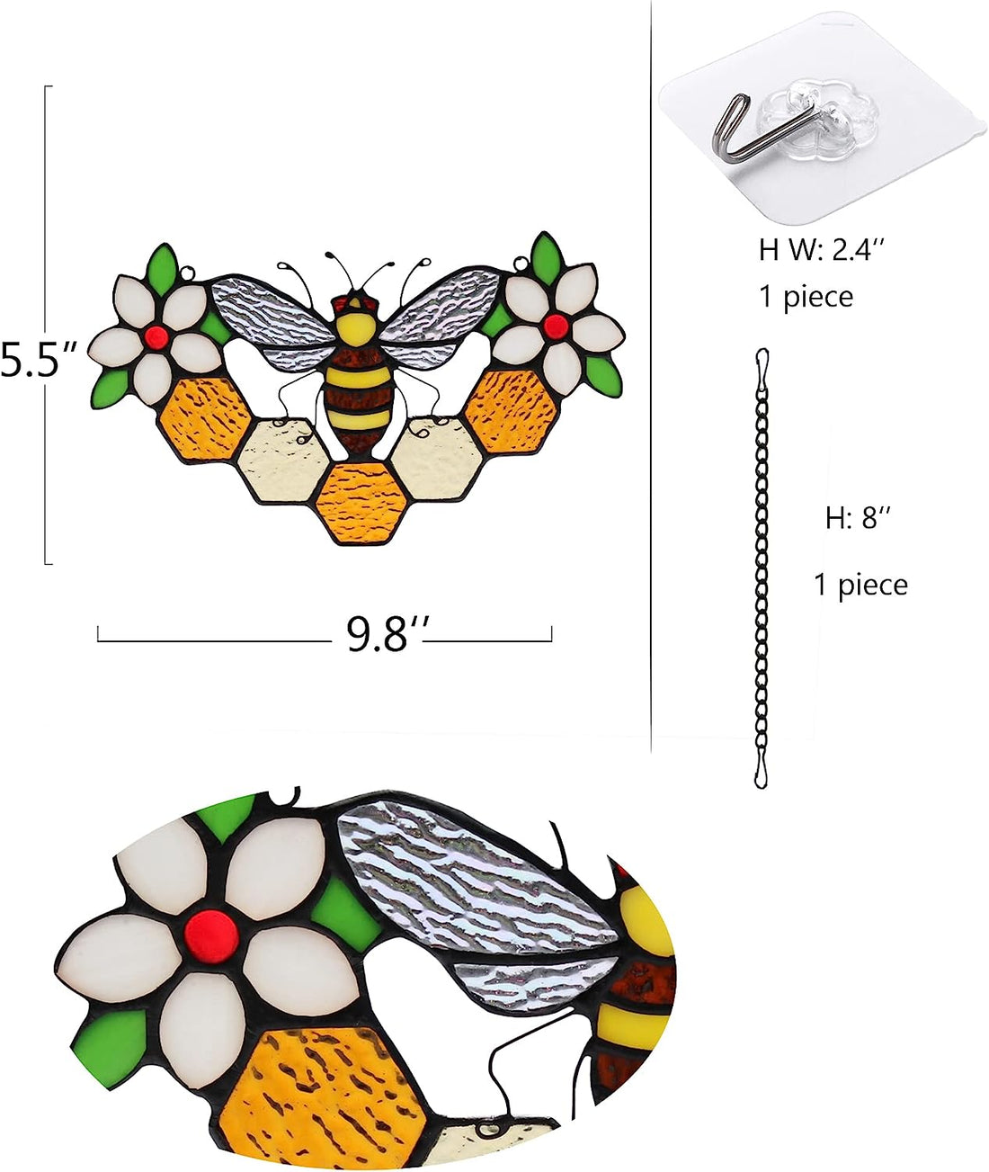 Bee Decor Stained Glass Window Hanging