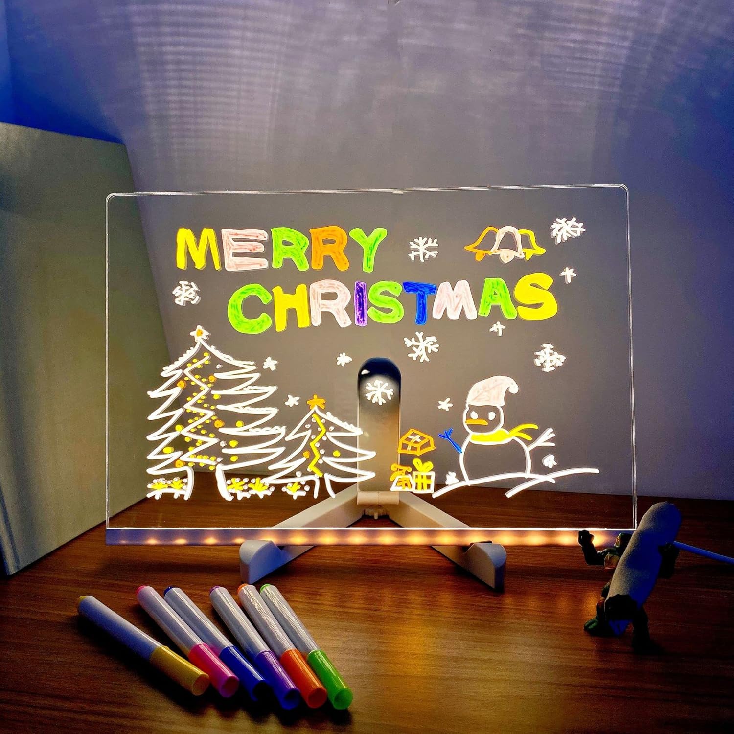 Erasable DIY Children's Toy Luminous Drawing Board, Portable, Hand Painted Handwriting Board with Bracket, Blackboard Led Note Board with Colors Acrylic Dry Erase Board with Light A79