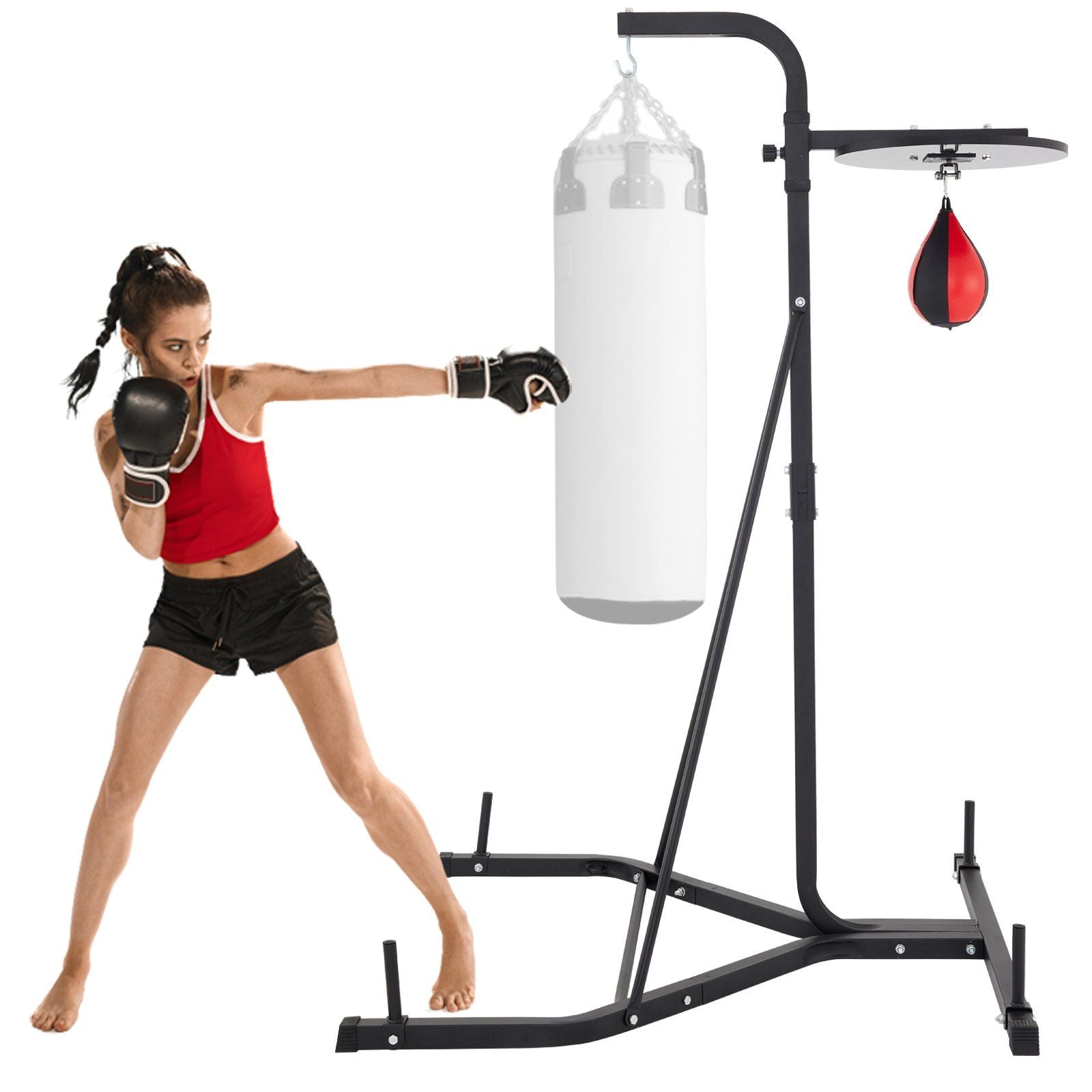 Heavy Bag Stand with Speed Ball , Height Adjustable Punching Bag Stand, Foldable Boxing Bag Stand Steel Sandbag Rack Freestanding Up to 132 lbs for Home and Gym Fitness.