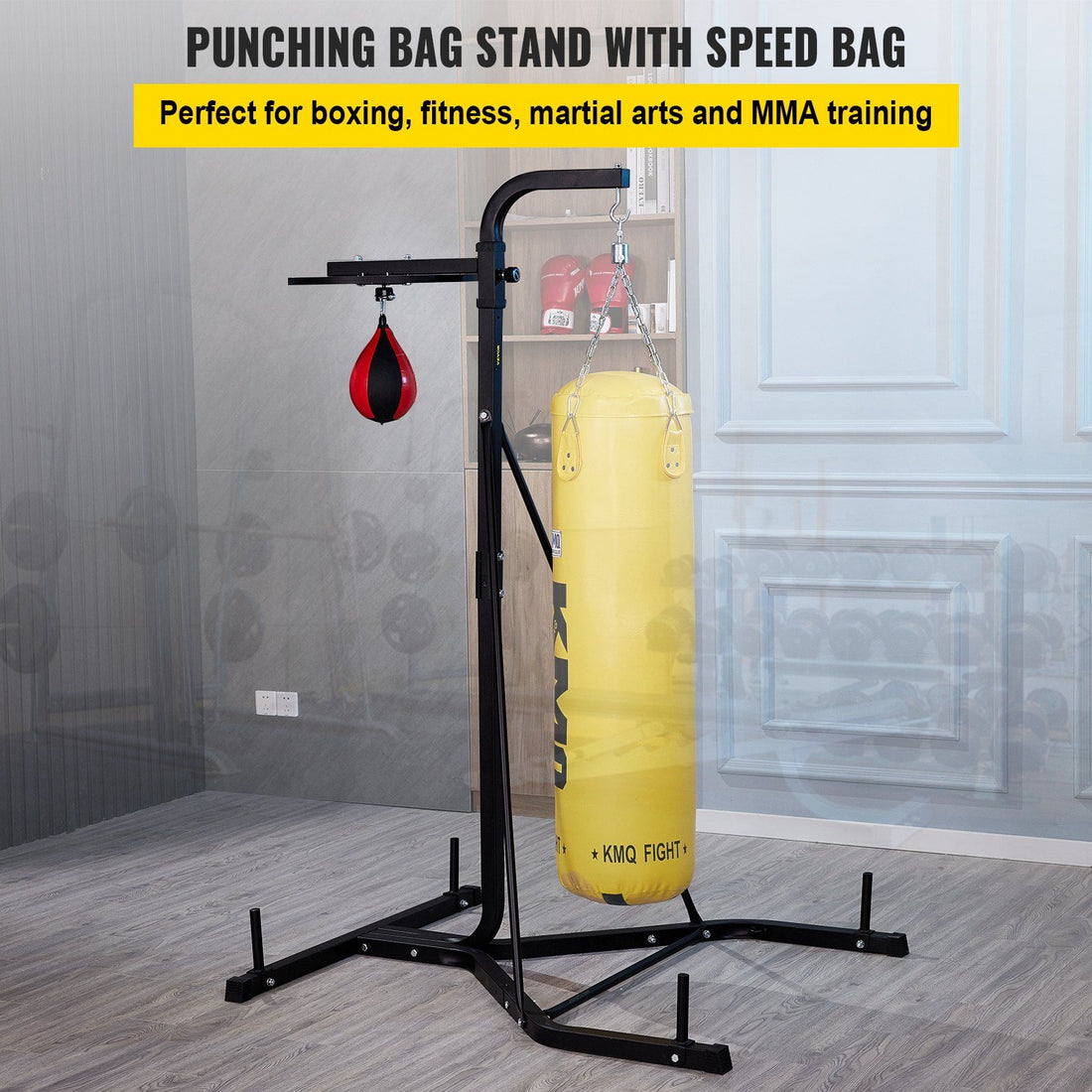 Heavy Bag Stand with Speed Ball , Height Adjustable Punching Bag Stand, Foldable Boxing Bag Stand Steel Sandbag Rack Freestanding Up to 132 lbs for Home and Gym Fitness.