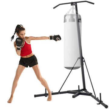 2 in 1 Heavy Bag Stand, Height Adjustable Punching Bag Stand, Foldable Boxing Bag Stand Steel Sandbag Rack Freestanding Up to 132 lbs for Home and Gym Fitness.