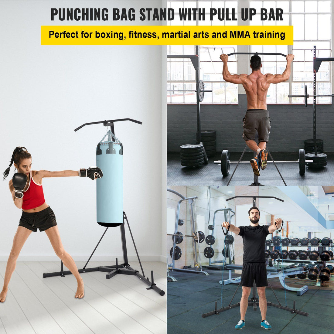 2 in 1 Heavy Bag Stand, Height Adjustable Punching Bag Stand, Foldable Boxing Bag Stand Steel Sandbag Rack Freestanding Up to 132 lbs for Home and Gym Fitness.