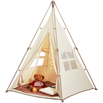 Kids Play Tent, Teepee Tent for Kids 1-5 Years Old, Tent for Kids with Windows for Indoor and Outdoor, Foldable Toddler Tent with Mat and Carrying Bag, Kids Tent for Boys and Girls, Beige