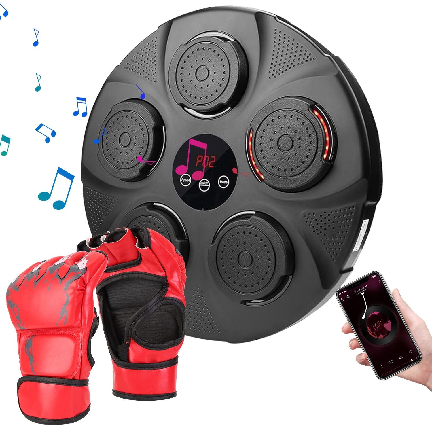 Music Boxing Machine Electronic Wall Target Punching Pad LED Lighted Sandbag Boxing Training Machine Exercise Equipment with Kids Boxing Gloves