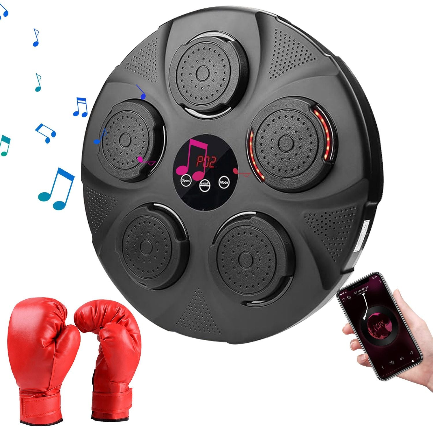 Music Boxing Machine Electronic Wall Target Punching Pad LED Lighted Sandbag Boxing Training Machine Exercise Equipment with Adult Boxing Gloves