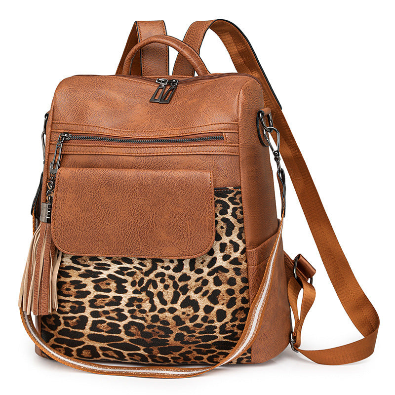 Winter New Retro Leopard Print Fashion Women's Backpack with Large Capacity and Coin Purse