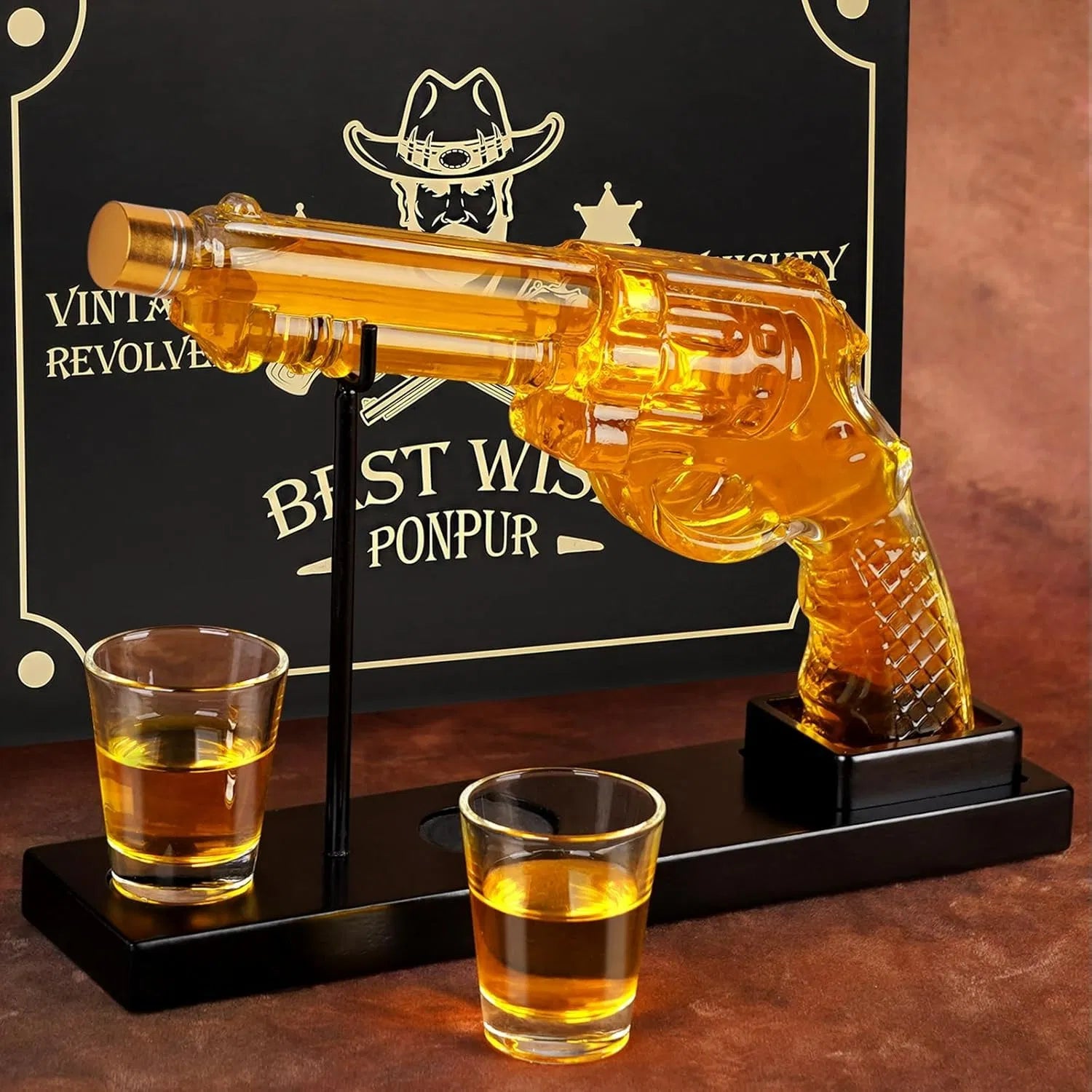 Revolver Whiskey Decanter Set With Shot Glasses