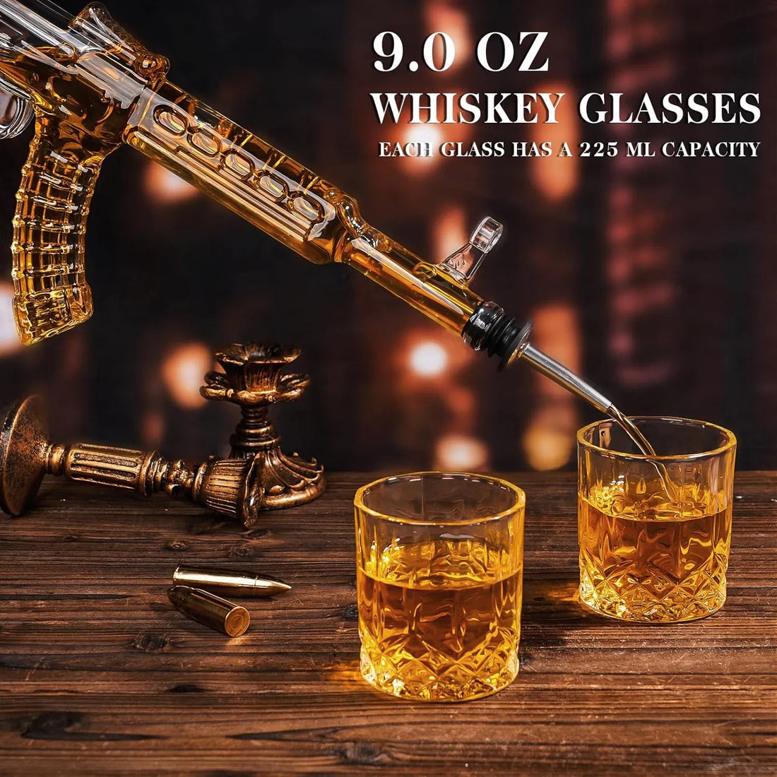 Whiskey Decanter AK47 Set with 2 Whiskey Glasses