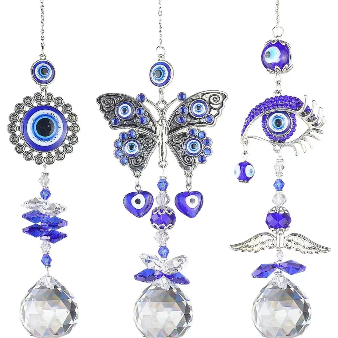 Blue Evil Eye Crystal Prism Rainbow Maker Pendant Suncatcher