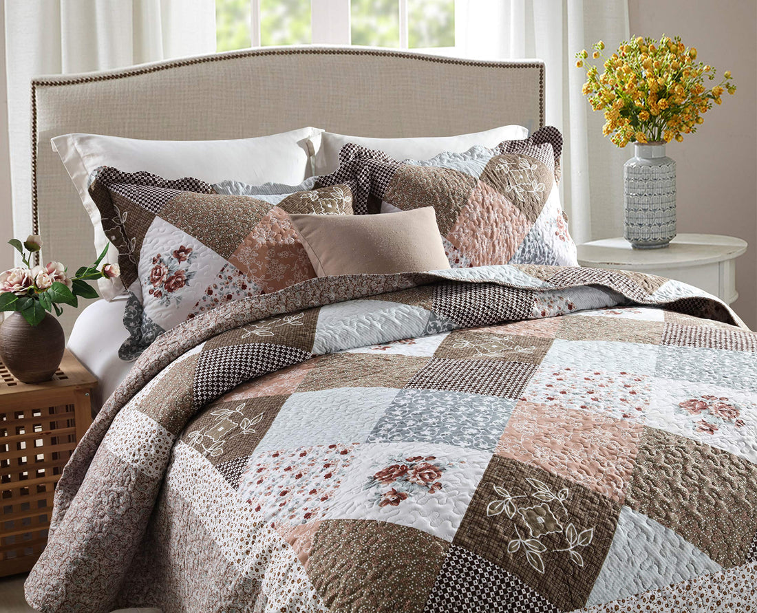 Microfiber Quilt Sets with Shams Oversized Bedding Bedspread Coverlet Set,Tranquil Garden Pattern, Full Size