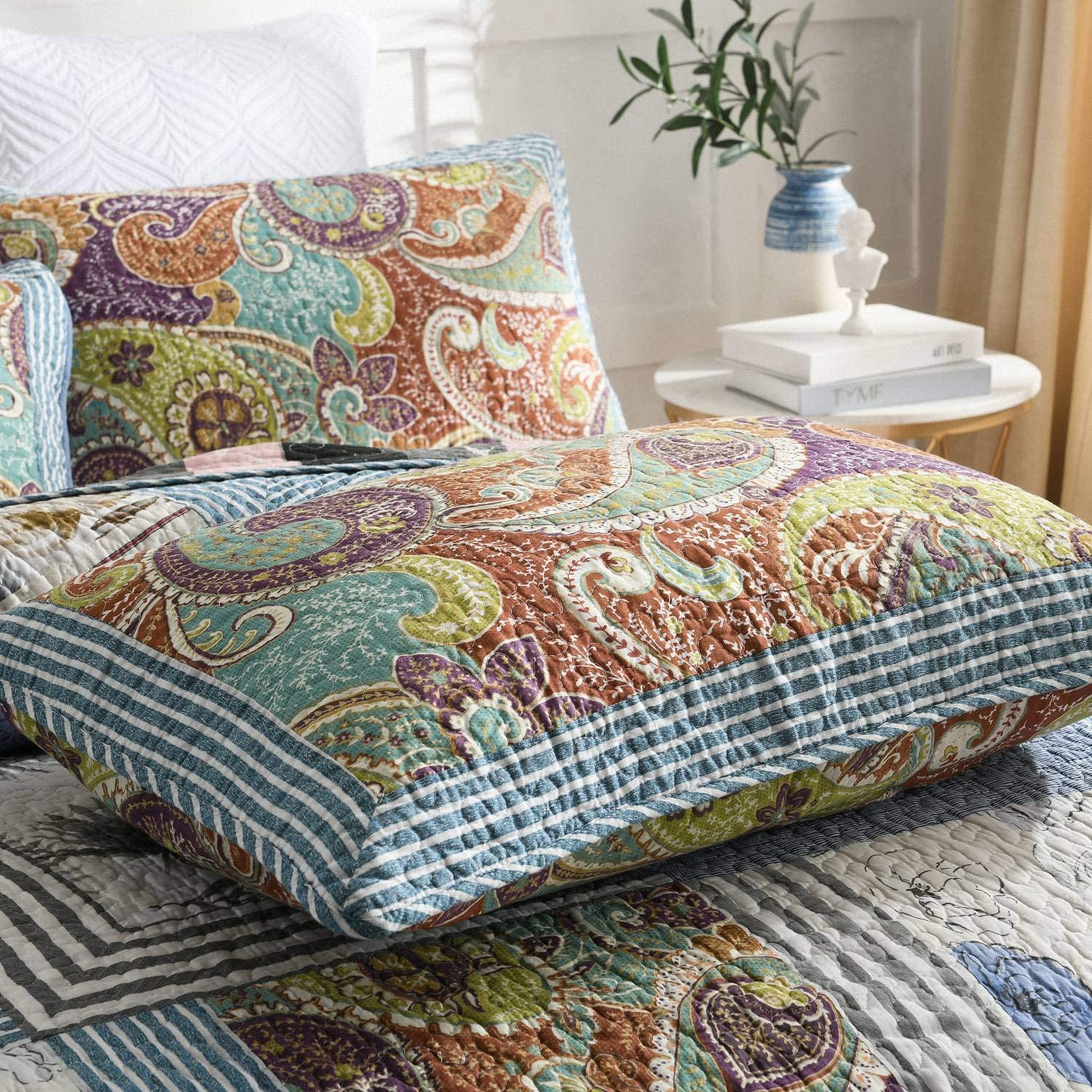 Cotton Bedspread Quilt Set with Real Stitched Embroidery, Classic